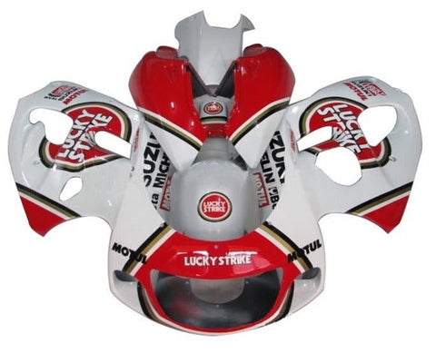 Suzuki GSXR600 Fairings (1996-1999) White, Red, Lucky Strike at KingsMotorcycleFairings.com