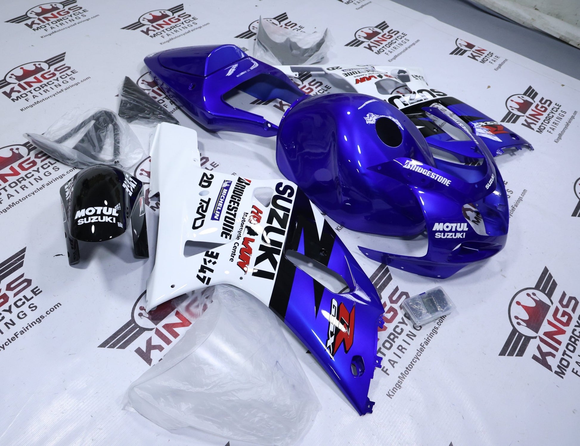 Suzuki GSXR600 Fairings (2000-2003) Blue, White, Black Stripe at KingsMotorcycleFairings.com