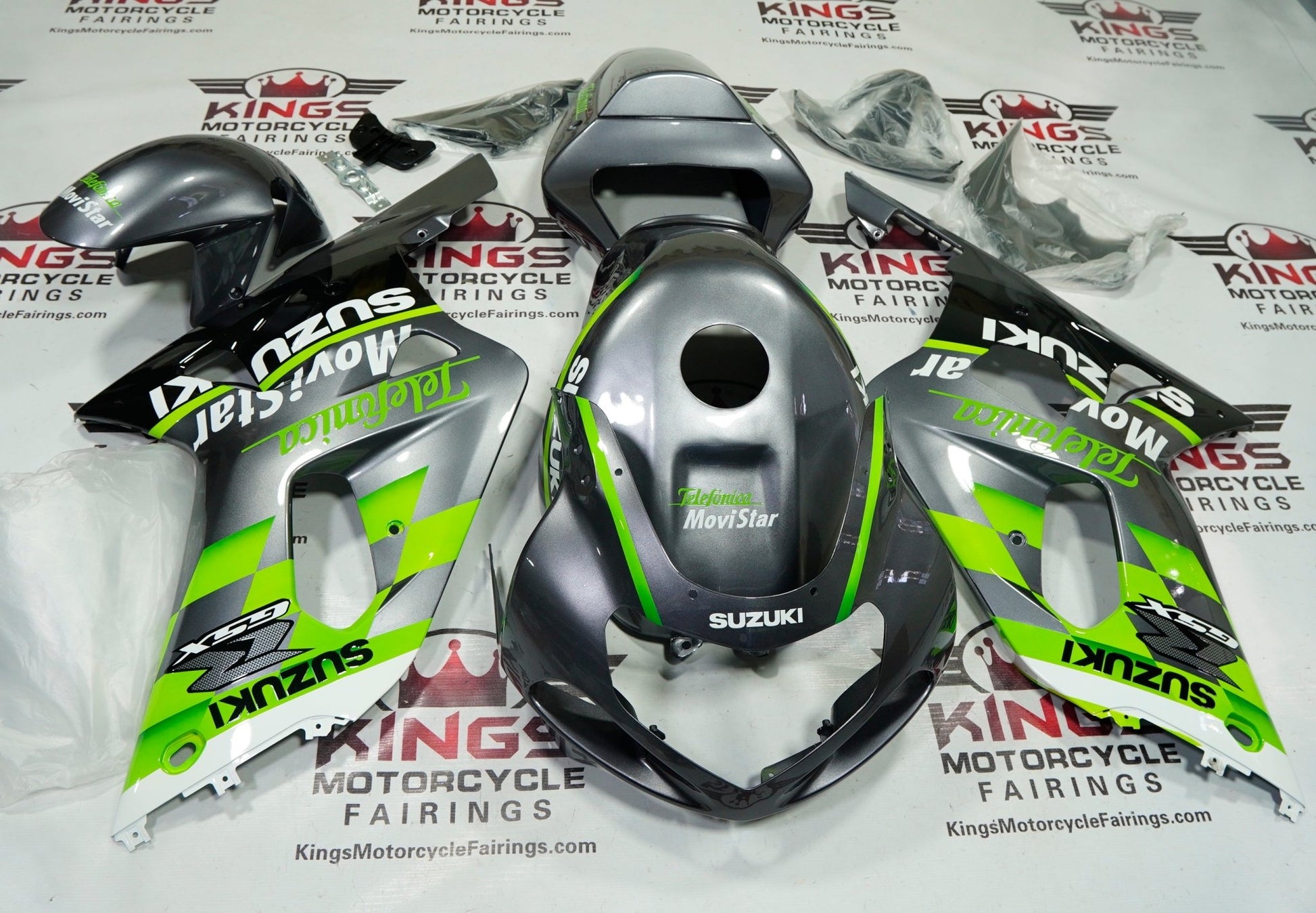 Suzuki GSXR600 Fairings (2000-2003) Gray, Green, White from KingsMotorcycleFairings.com