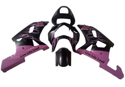 Suzuki GSXR600 Fairings (2000-2003) Matte Black, Matte Pink Flames at KingsMotorcycleFairings.com