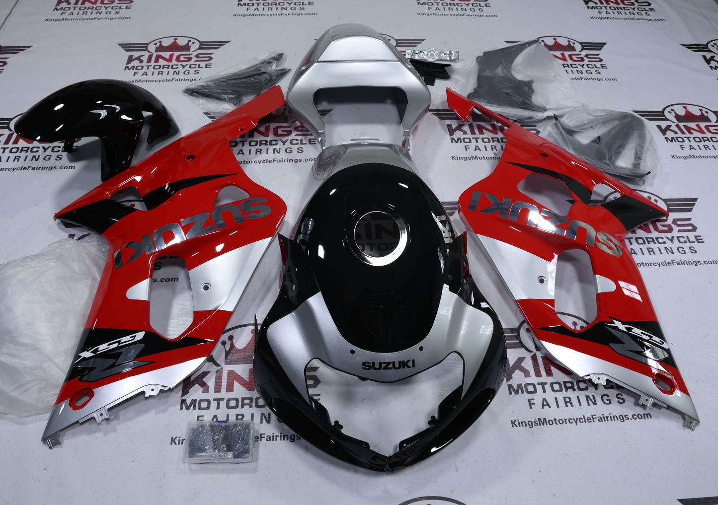 Suzuki GSXR600 Fairings (2000-2003) Red, Silver, Black, Chrome at KingsMotorcycleFairings.com