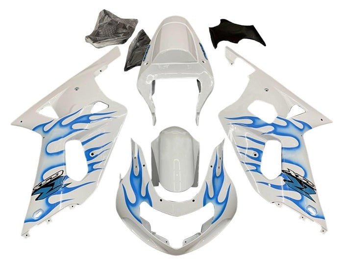 Suzuki GSXR 600 Fairings (2000-2003) White, Blue Flames at KingsMotorcycleFairings.com