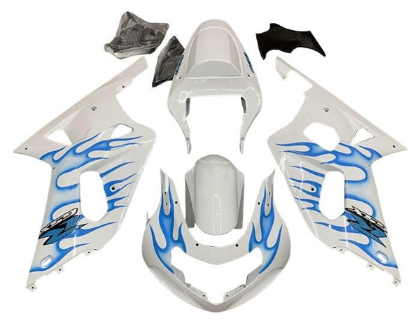 Suzuki GSXR600 Fairings (2000-2003) White, Blue Flames at KingsMotorcycleFairings.com