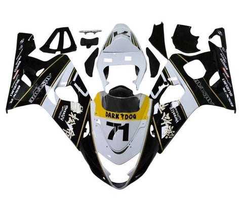 Suzuki GSXR600 Fairings (2004-2005) Black, White, Gold Stripe at KingsMotorcycleFairings.com