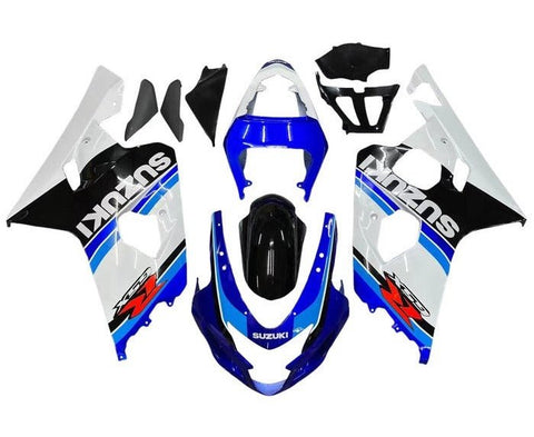 Suzuki GSXR600 Fairings (2004-2005) Blue Stripes, White, Black at KingsMotorcycleFairings.com