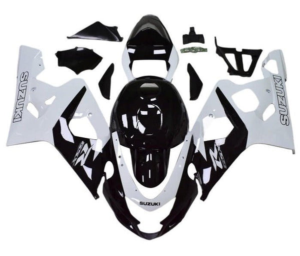 Suzuki GSXR600 Fairings (2004-2005) Gloss Black, White at KingsMotorcycleFairings.com