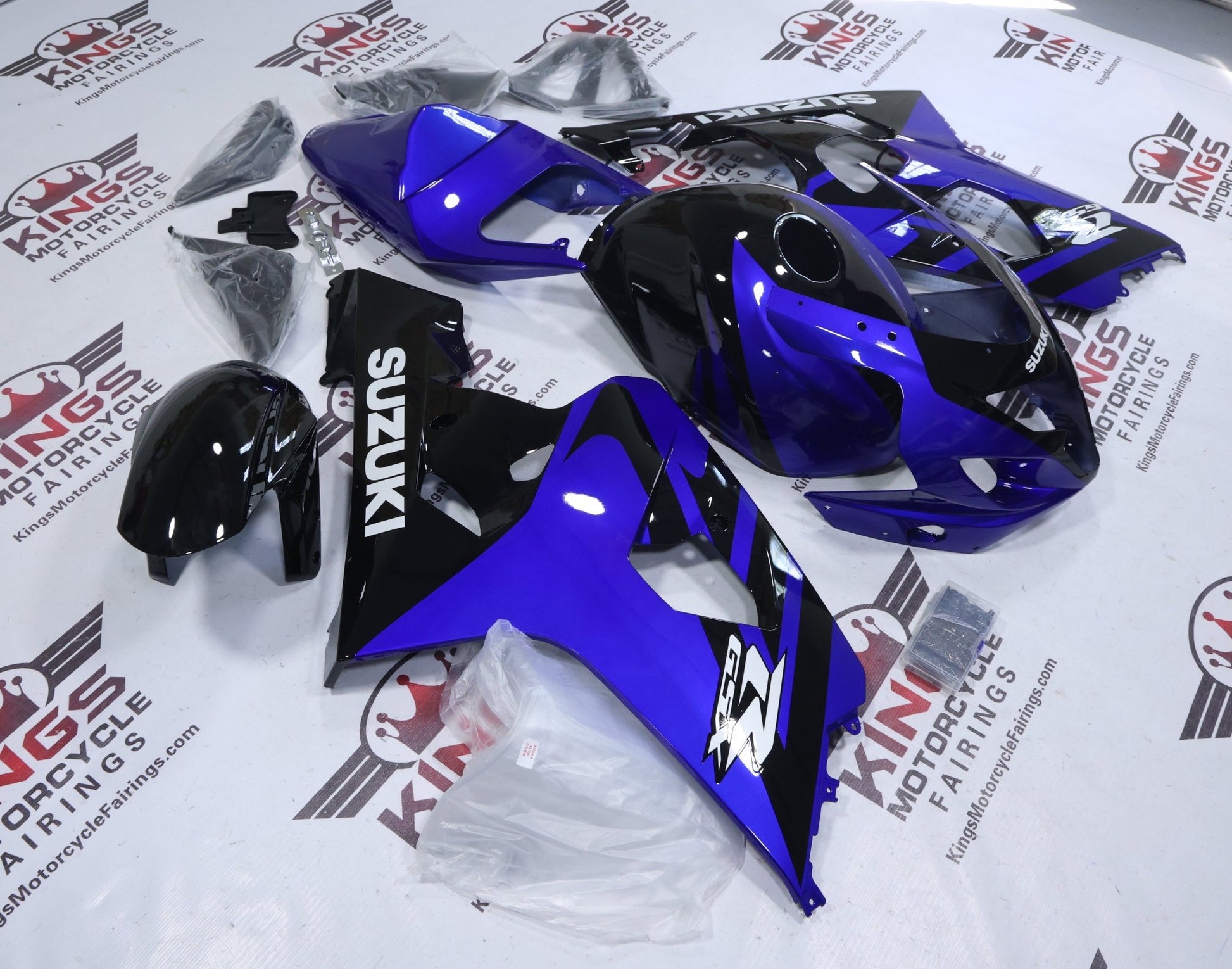 Suzuki GSXR600 Fairings (2004-2005) Gloss Blue, Black, White at KingsMotorcycleFairings.com