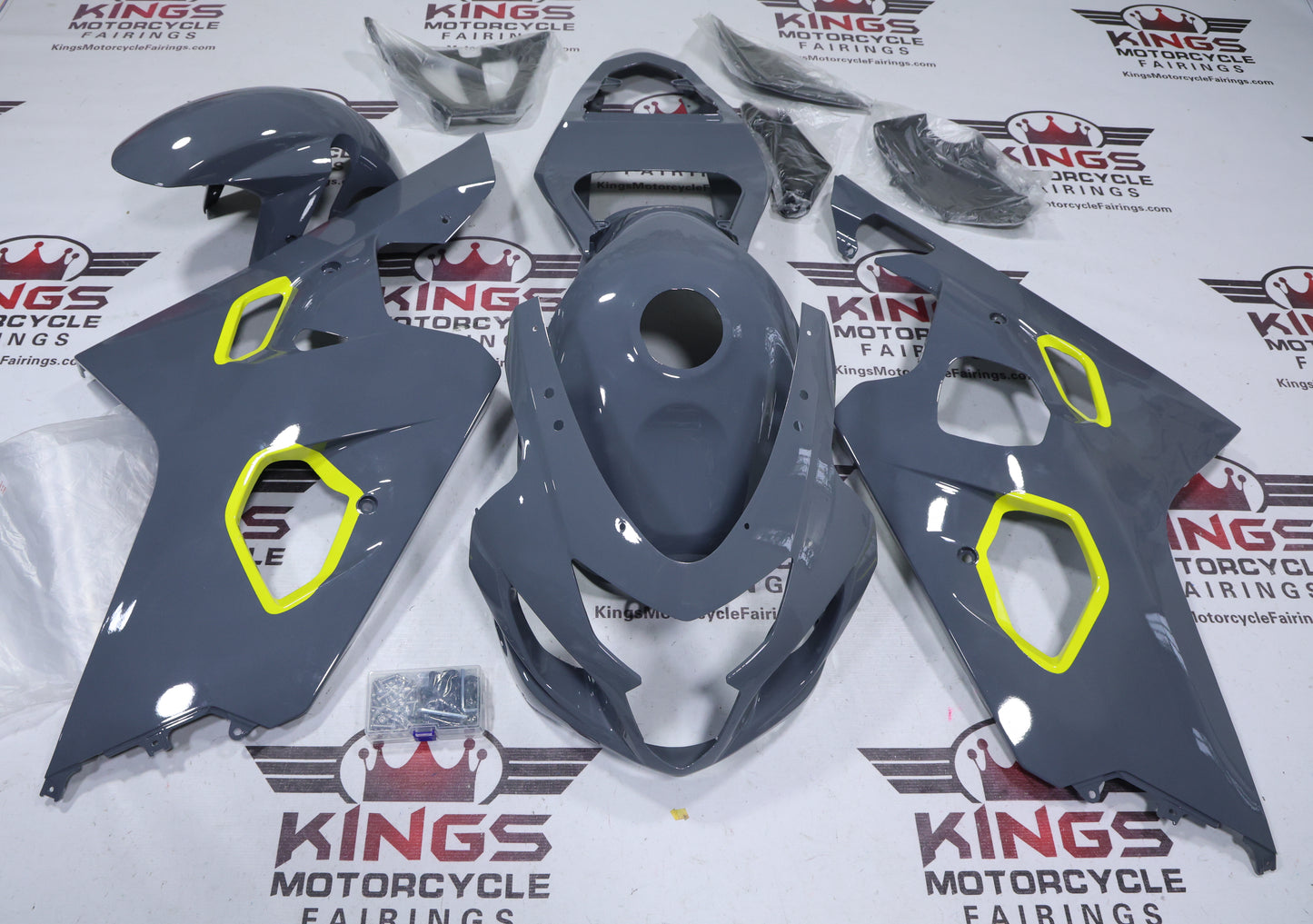 Suzuki GSXR600 Fairings (2004-2005) Gray, Neon Yellow at KingsMotorcycleFairings.com
