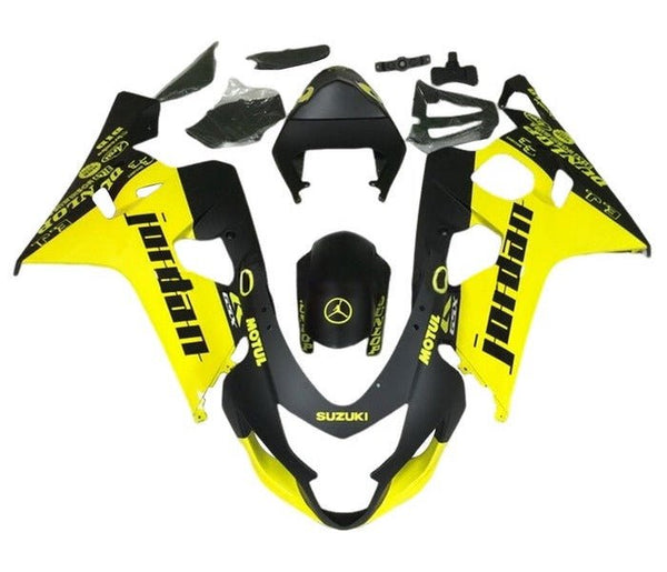 Suzuki GSXR600 Fairings (2004-2005) Matte Black, Yellow, Jordan at KingsMotorcycleFairings.com