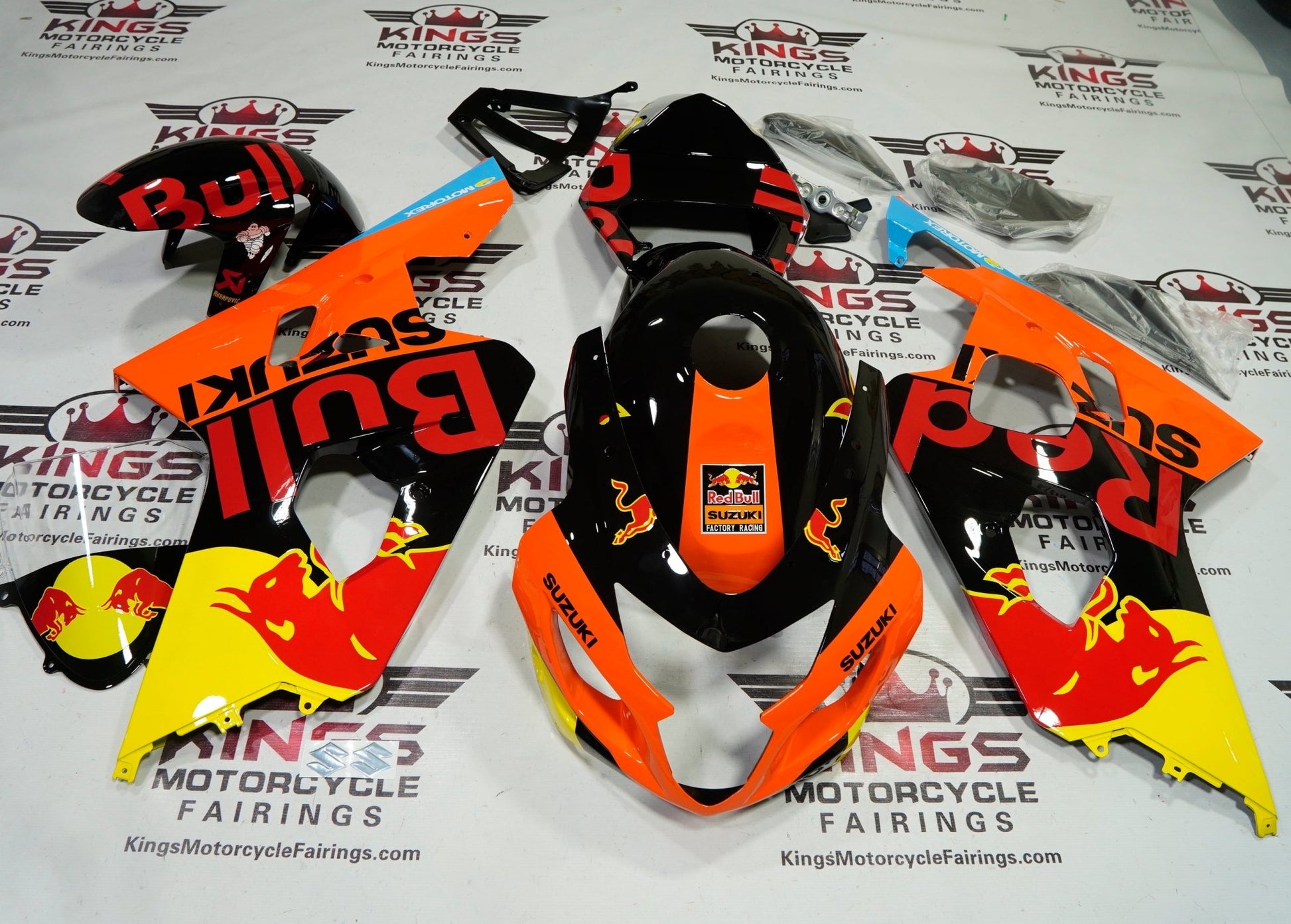 Suzuki GSXR600 Fairings (2004-2005) Orange, Black, Red Bull at KingsMotorcycleFairings.com