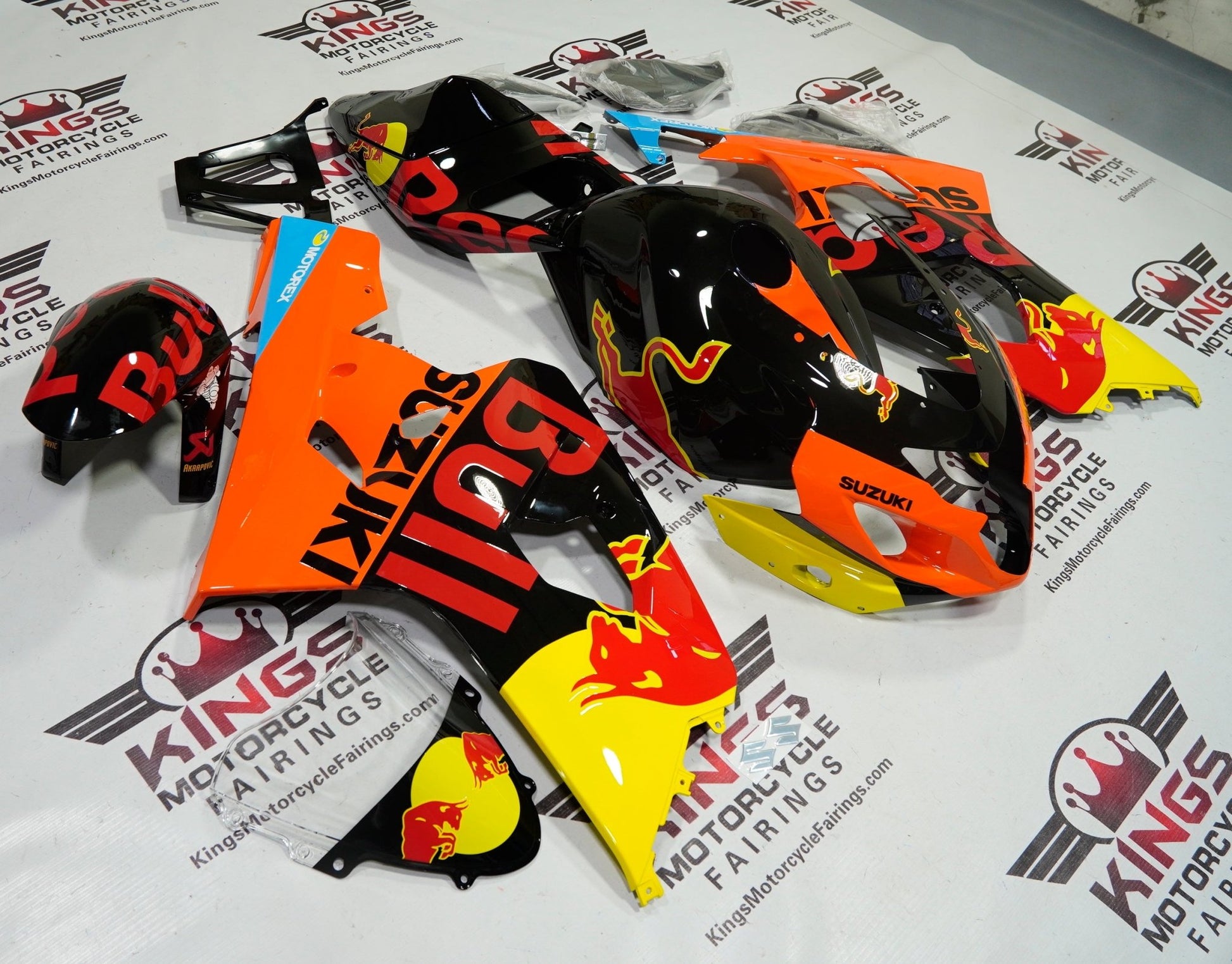 Suzuki GSXR600 Fairings (2004-2005) Orange, Black, Red Bull from KingsMotorcycleFairings.com