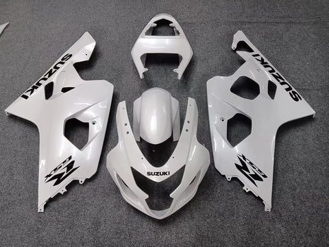 Suzuki GSXR600 Fairings (2004-2005) Pearl White, Black at KingsMotorcycleFairings.com