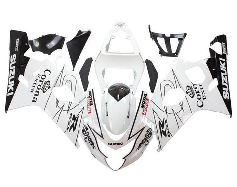 Suzuki GSXR600 Fairings (2004-2005) White, Black Corona at KingsMotorcycleFairings.com
