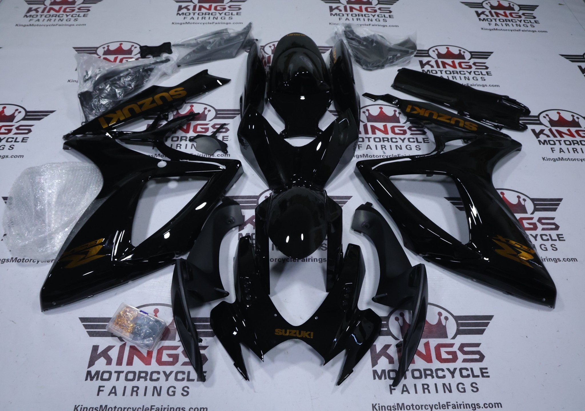 Suzuki GSXR600 Fairings (2006-2007) Black Gloss, Gold Chrome from KingsMotorcycleFairings.com