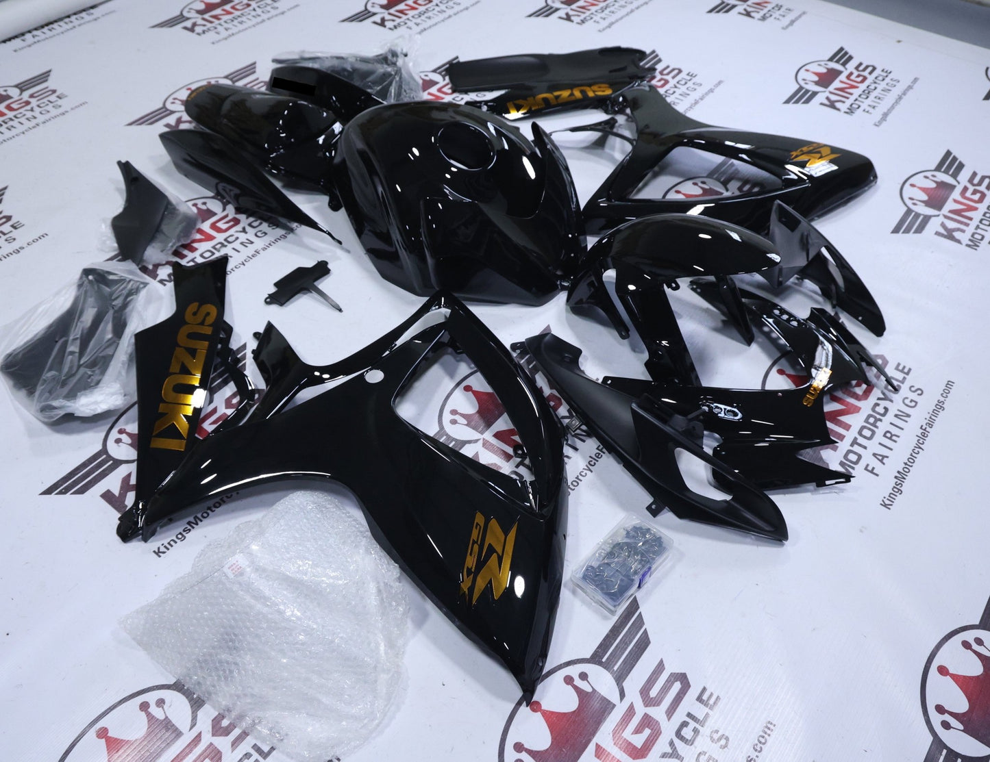 Suzuki GSXR600 Fairings (2006-2007) Black, Gold Chrome from KingsMotorcycleFairings.com