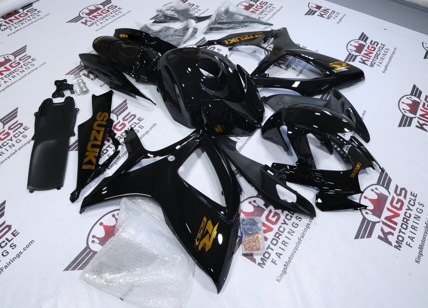 Suzuki GSXR600 Fairings (2006-2007) Black, Gold Chrome from KingsMotorcycleFairings.com