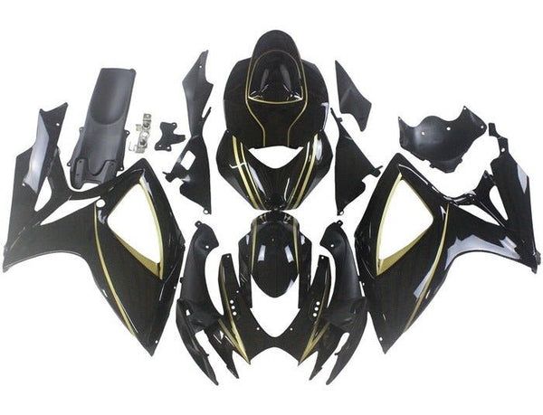 Suzuki GSXR 600 Fairings (2006-2007) Black, Gold Stripe at KingsMotorcycleFairings.com