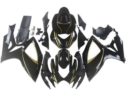 Suzuki GSXR 600 Fairings (2006-2007) Black, Gold Stripe at KingsMotorcycleFairings.com