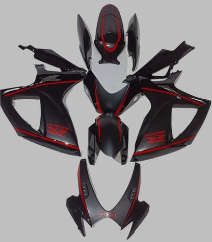 Suzuki GSXR 600 Fairings (2006-2007) Black, Matte Black, Red Stripe at KingsMotorcycleFairings.com