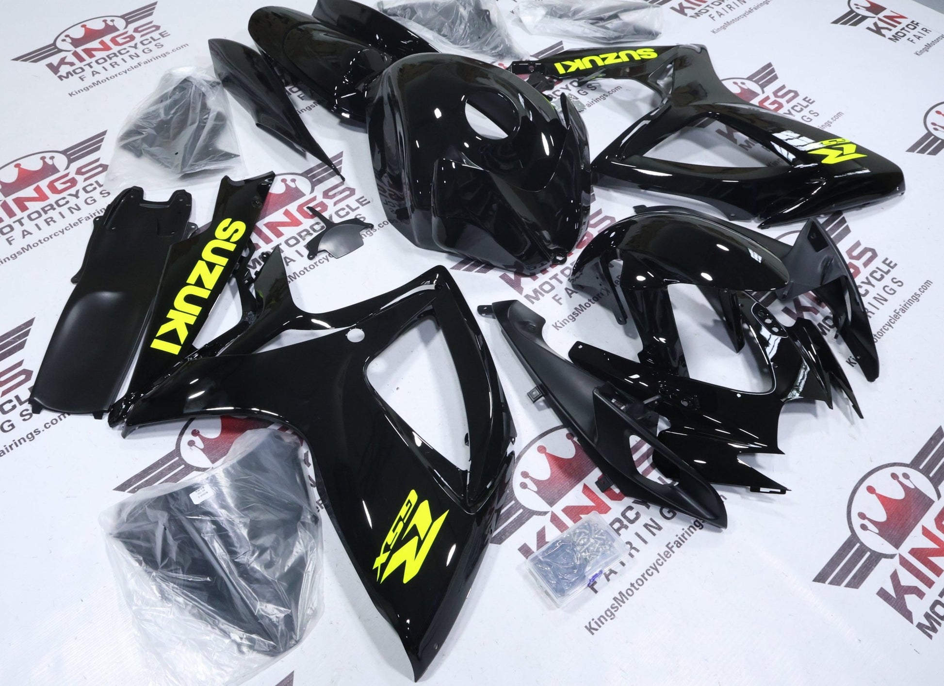 Suzuki GSX-R600 Fairings (2006-2007) Black, Neon Yellow at KingsMotorcycleFairings.com