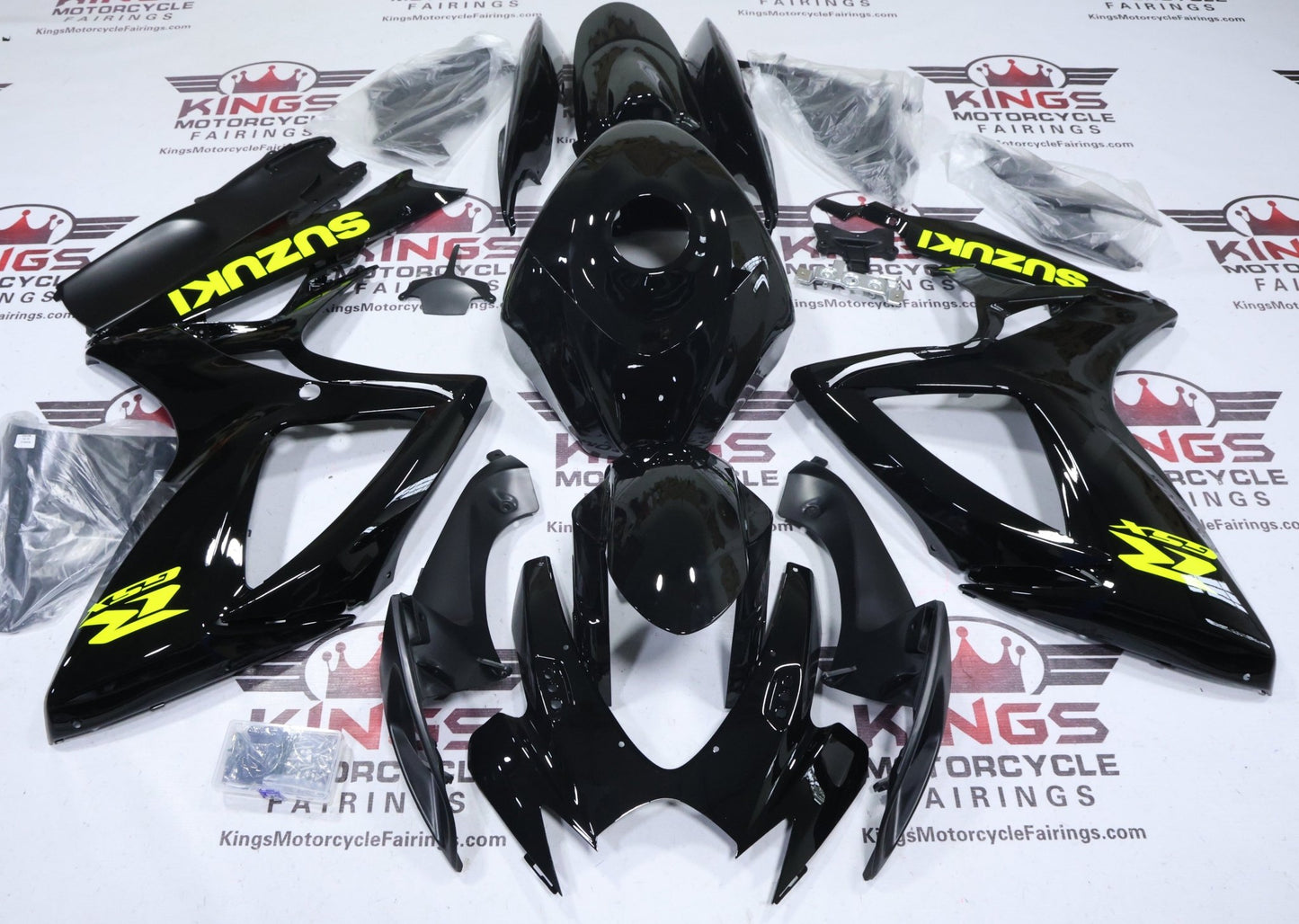 Suzuki GSXR600 Fairings (2006-2007) Black, Neon Yellow from KingsMotorcycleFairings.com