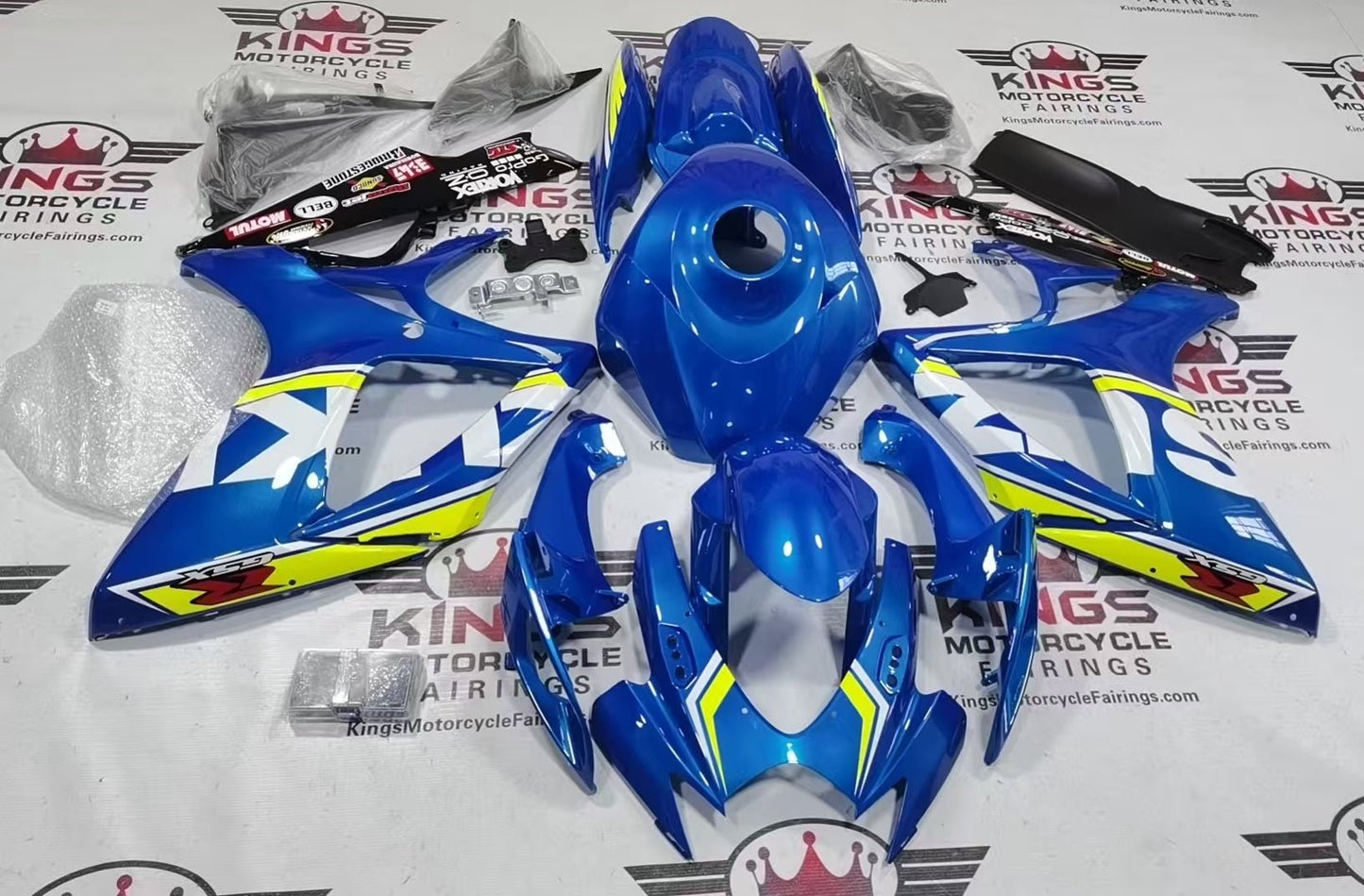 Suzuki GSXR600 Fairings (2006-2007) Blue, White, Neon Yellow at KingsMotorcycleFairings.com