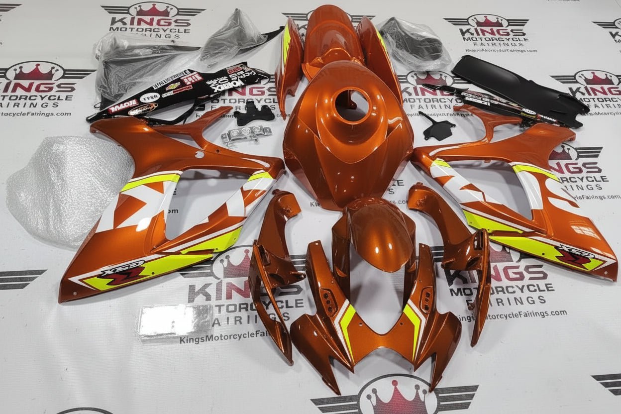 Suzuki GSXR600 Fairings (2006-2007) Copper Orange, White, Neon Yellow at KingsMotorcycleFairings.com