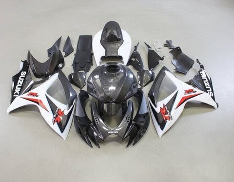 Suzuki GSXR 600 Fairings (2006-2007) Faux Carbon Fiber, White at KingsMotorcycleFairings.com