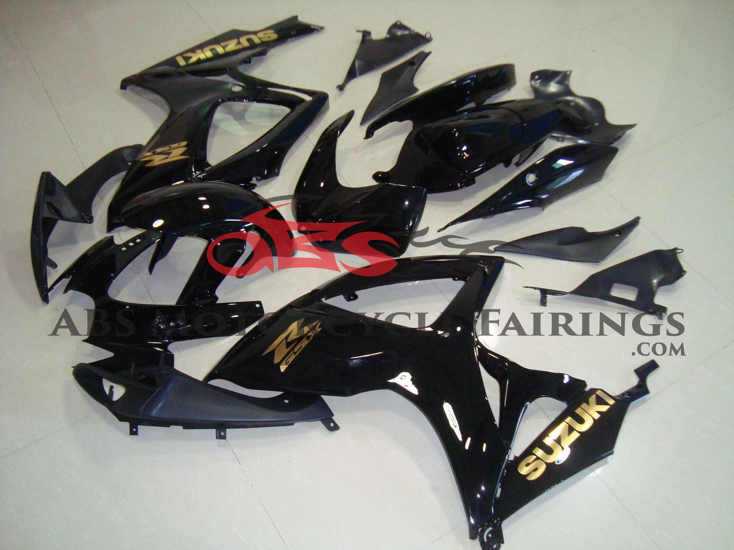 Suzuki GSXR 600 Fairings (2006-2007) Gloss Black, Gold at KingsMotorcycleFairings.com