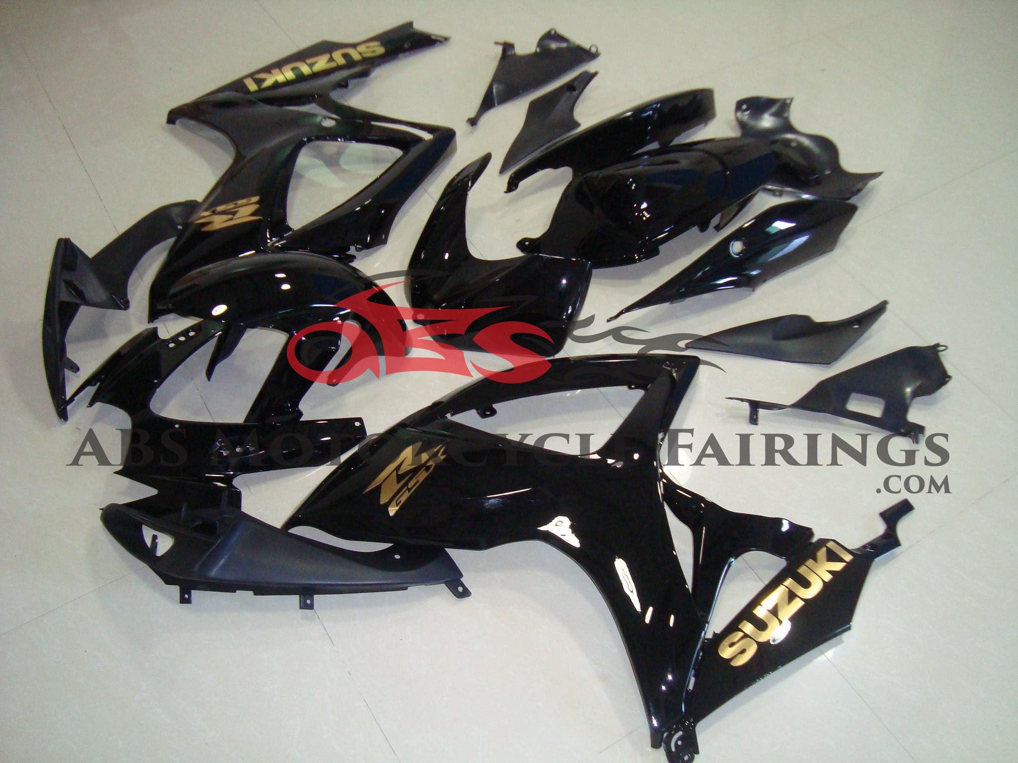 Suzuki GSXR 600 Fairings (2006-2007) Gloss Black, Gold at KingsMotorcycleFairings.com