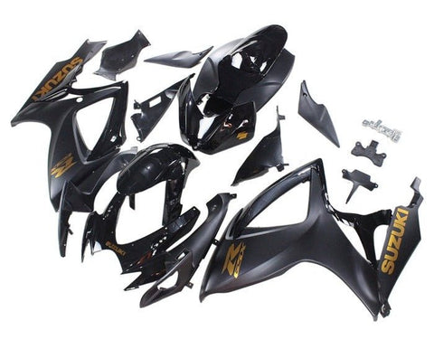 Suzuki GSXR 600 Fairings (2006-2007) Matte Black, Gloss Black, Gold at KingsMotorcycleFairings.com