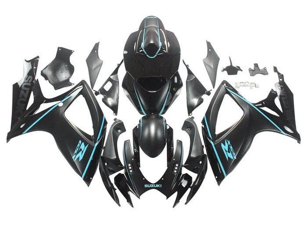 Suzuki GSXR 600 Fairings (2006-2007) Matte Black, Turquoise Blue at KingsMotorcycleFairings.com