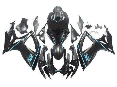 Suzuki GSXR 600 Fairings (2006-2007) Matte Black, Turquoise Blue at KingsMotorcycleFairings.com