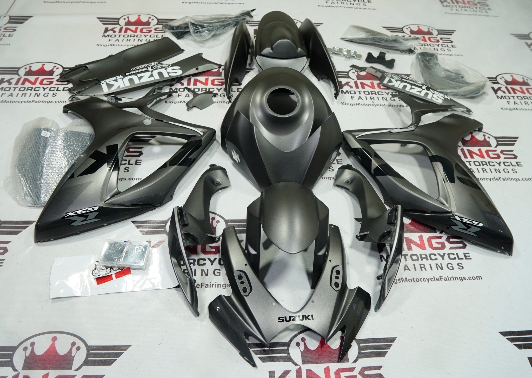 Suzuki GSXR600 Fairings (2006-2007) Matte Gunmetal Gray, Black at KingsMotorcycleFairings.com