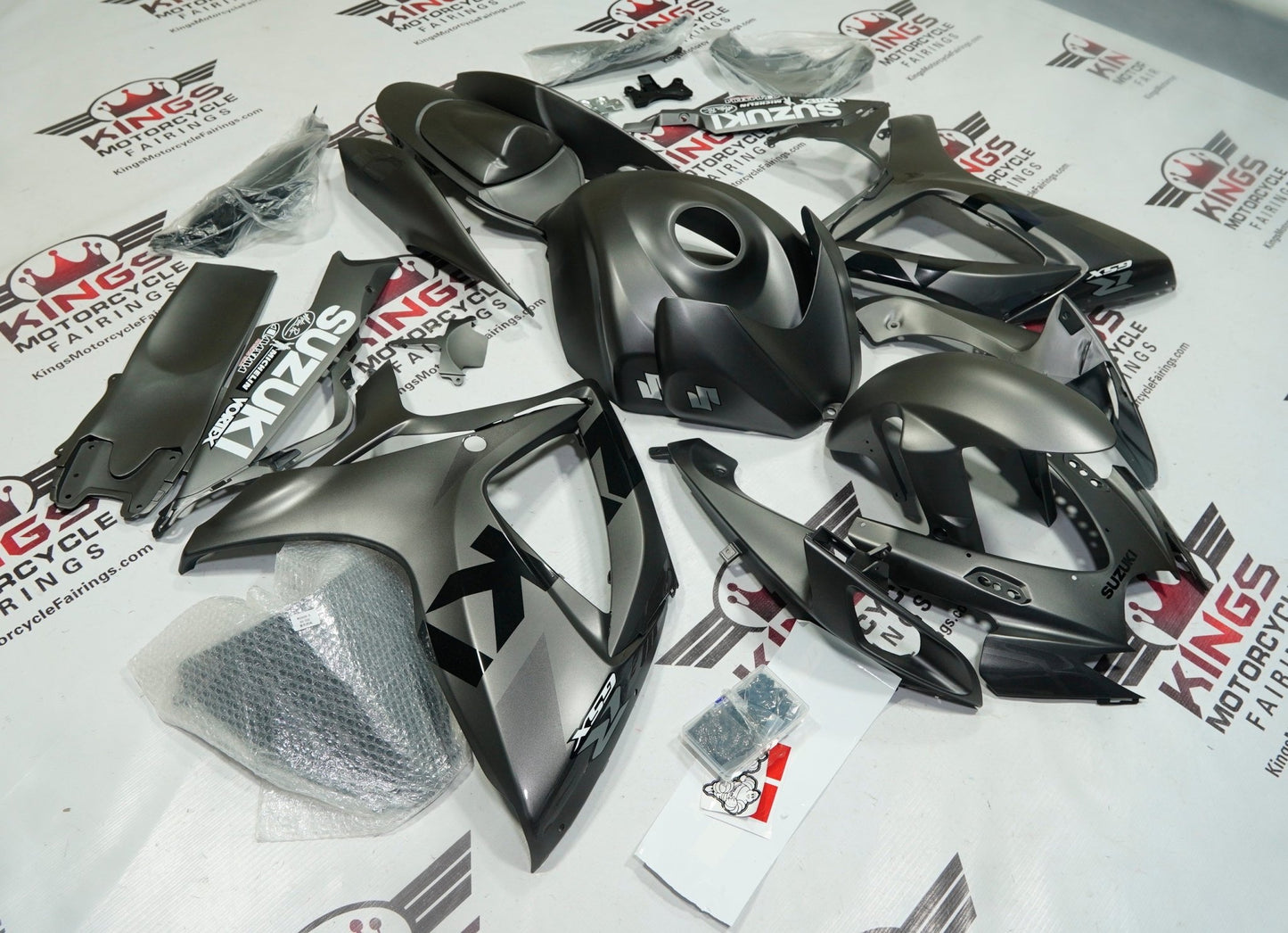 Suzuki GSXR600 Fairings (2006-2007) Matte Gunmetal Gray, Black by KingsMotorcycleFairings.com