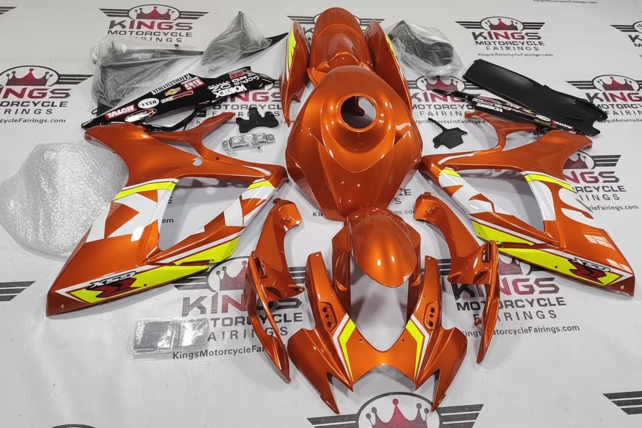 Suzuki GSXR600 Fairings (2006-2007) Orange, White, Neon Yellow at KingsMotorcycleFairings.com