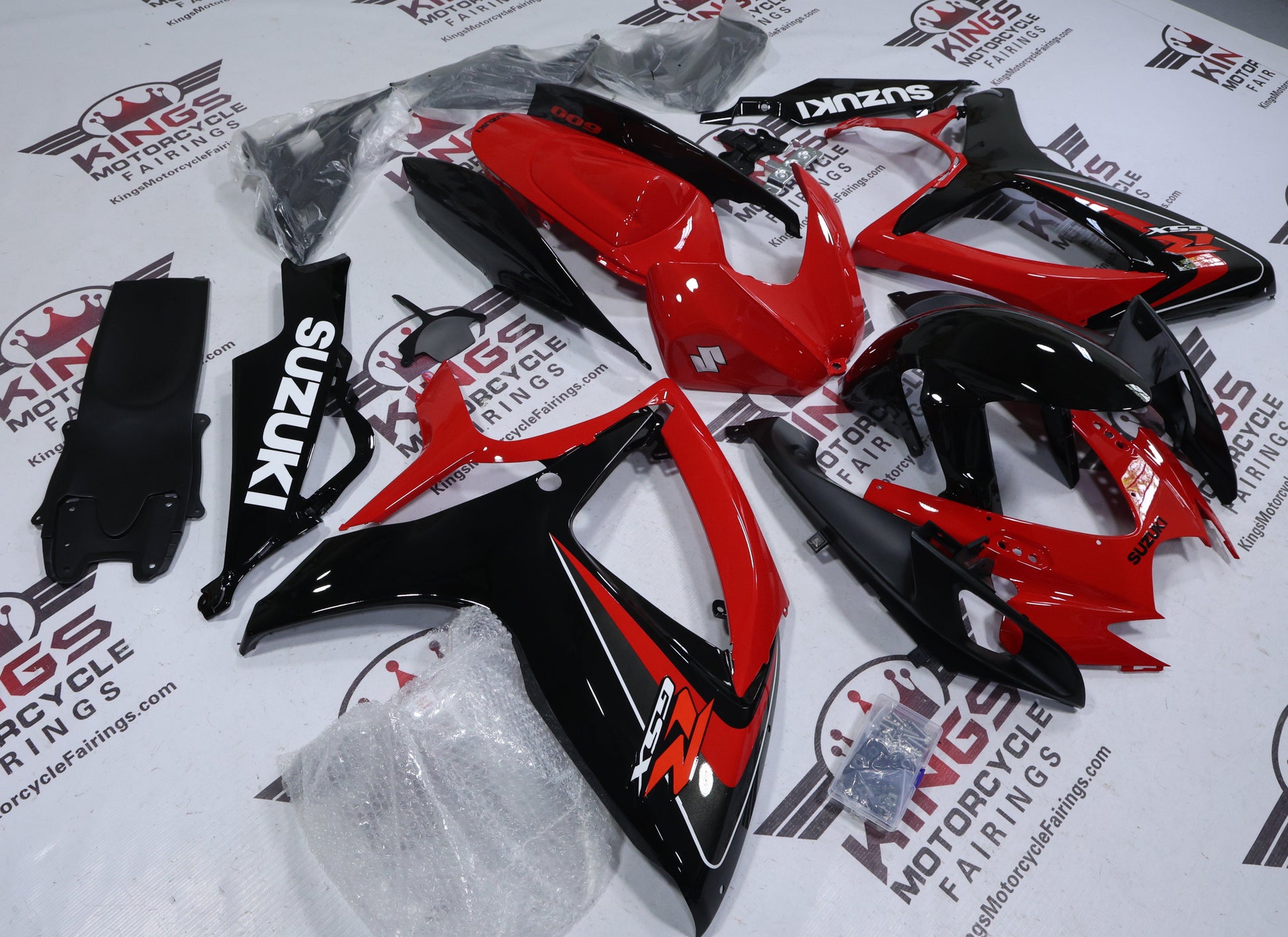 Suzuki GSXR600 Fairings (2006-2007) Red, Black, White, Dark Gray from KingsMotorcycleFairings.com