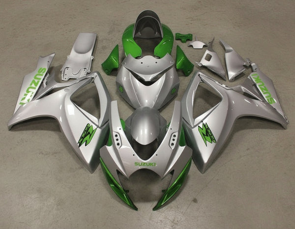 Suzuki GSXR 600 Fairings (2006-2007) Silver, Green at KingsMotorcycleFairings.com