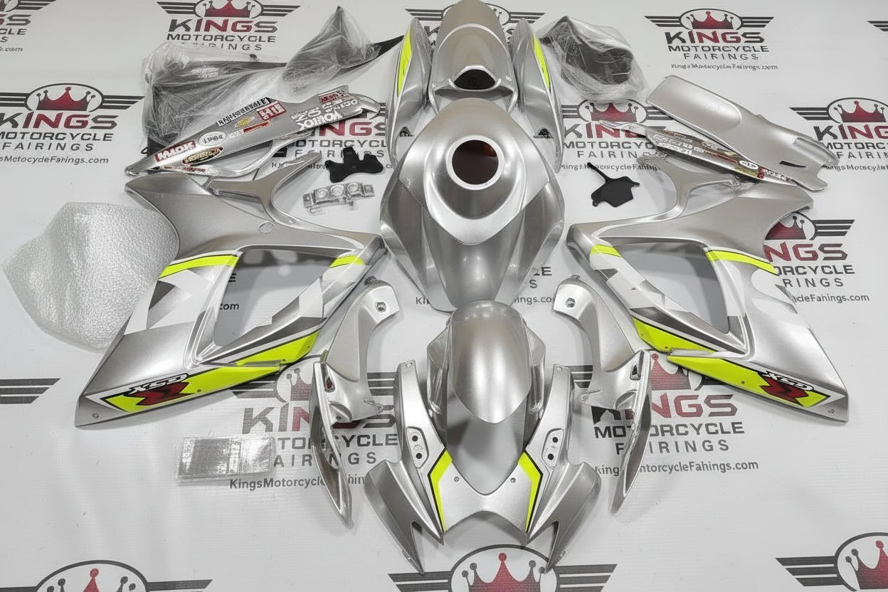 Suzuki GSXR600 Fairings (2006-2007) Silver, White, Neon Yellow at KingsMotorcycleFairings.com