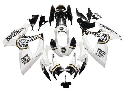 Suzuki GSXR 600 Fairings (2006-2007) White, Black, Gold Lucky Strike at KingsMotorcycleFairings.com