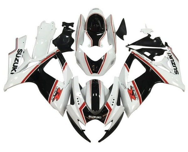 Suzuki GSXR 600 Fairings (2006-2007) White, Black, Red Stripe at KingsMotorcycleFairings.com