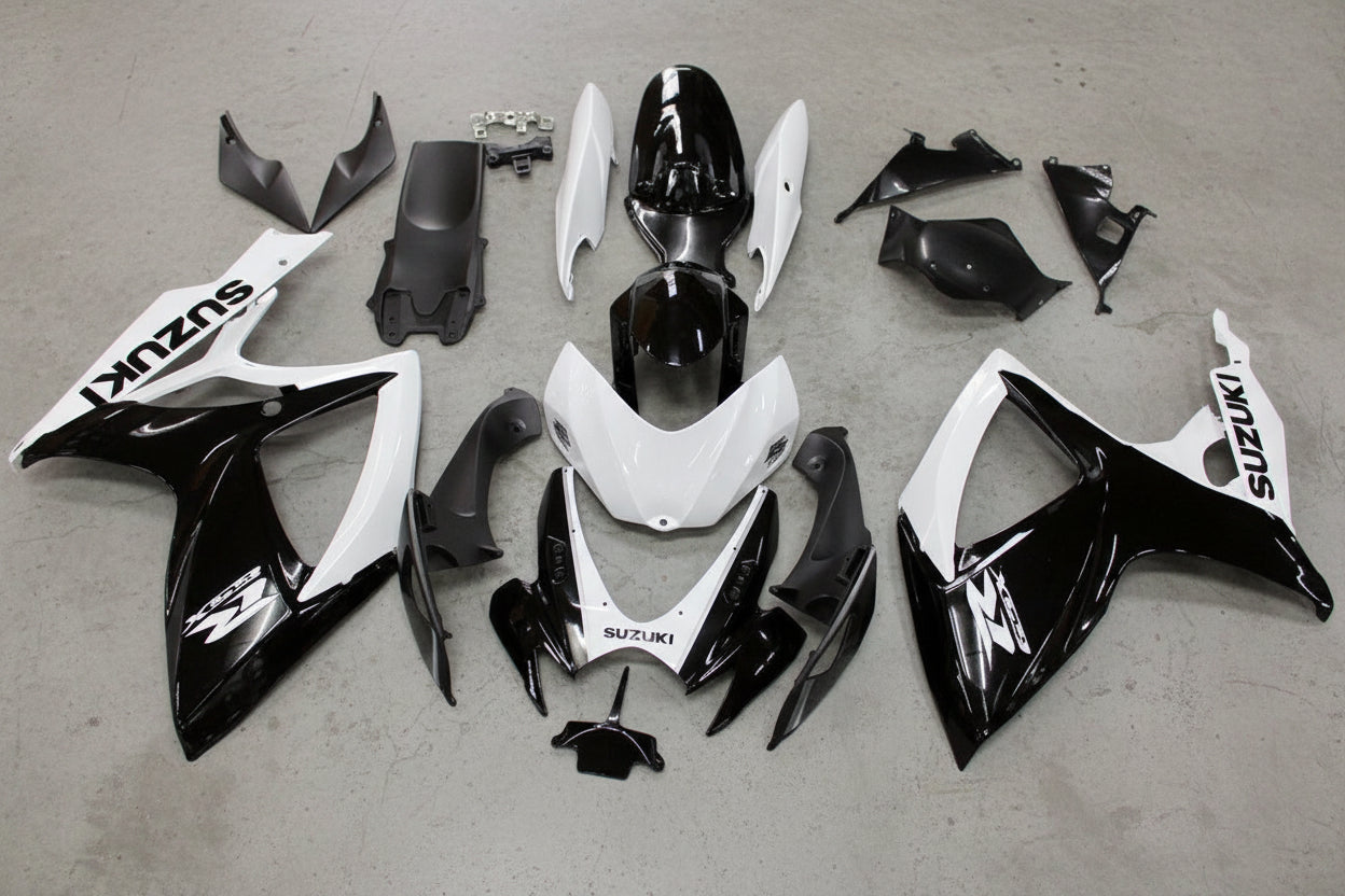 Suzuki GSXR 600 Fairings (2006-2007) White, Black at KingsMotorcycleFairings.com