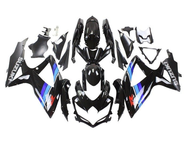 Suzuki GSXR 600 Fairings (2008-2010) Black, Blue, White, Stripes at KingsMotorcycleFairings.com