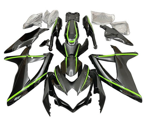 Suzuki GSXR 600 Fairings (2008-2010) Black, Green Stripe at KingsMotorcycleFairings.com