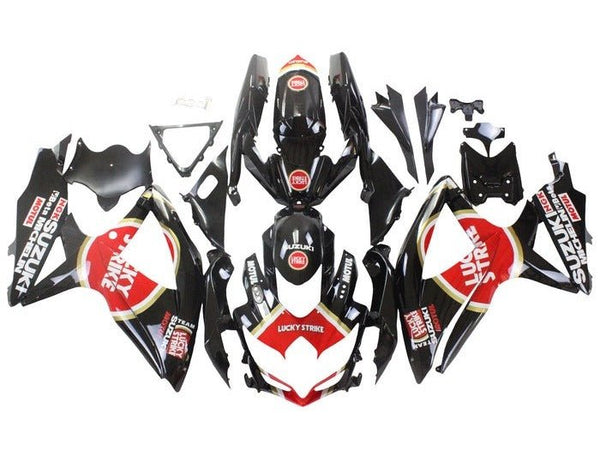 Suzuki GSXR 600 Fairings (2008-2010) Black, Red, Lucky Strike at KingsMotorcycleFairings.com