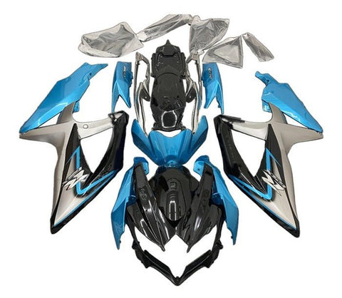 Suzuki GSXR 600 Fairings (2008-2010) Black, Silver, Light Blue at KingsMotorcycleFairings.com