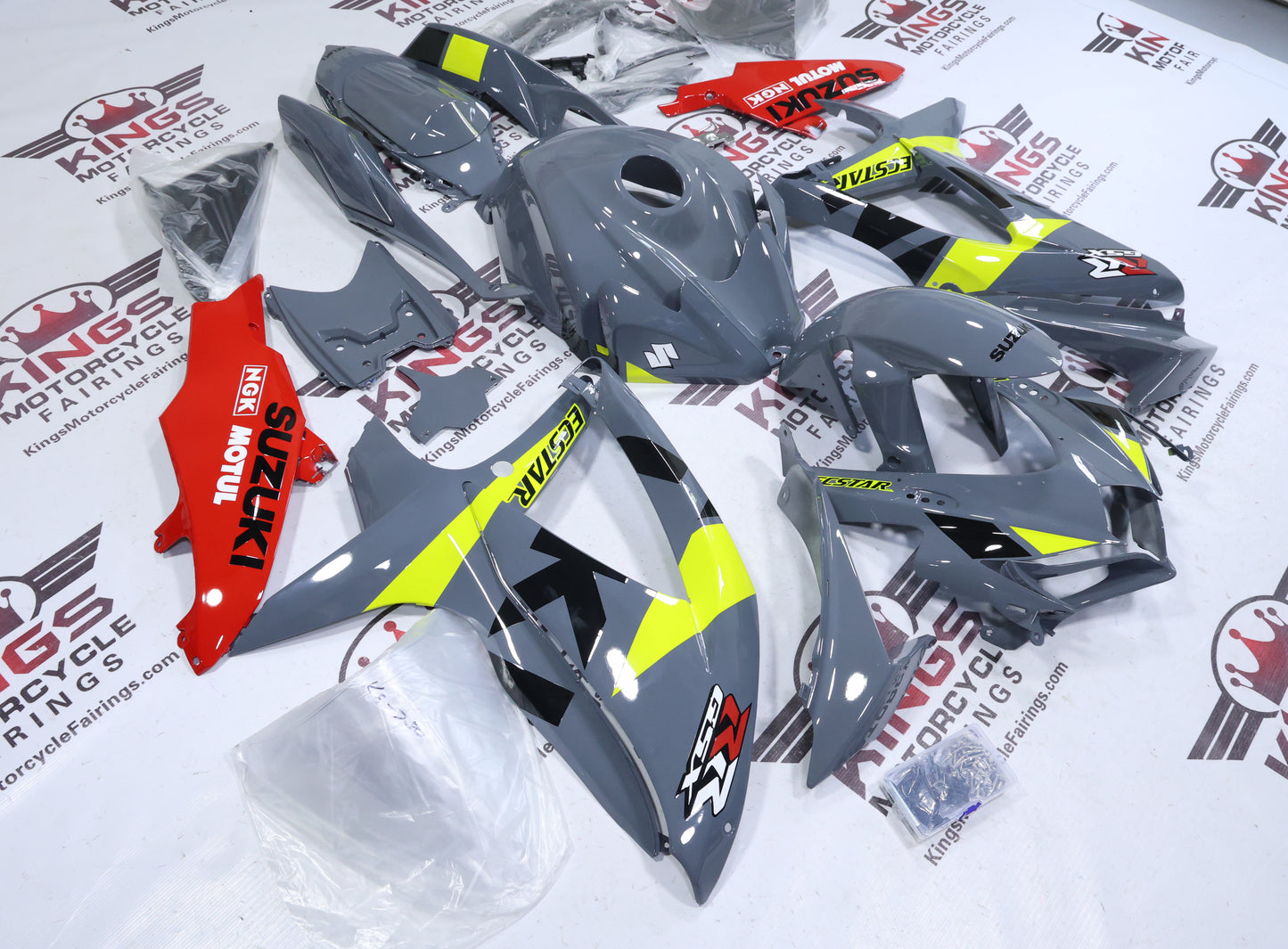 Suzuki GSXR600 Fairings (2008-2010) Gray, Black, Red, Neon Yellow at KingsMotorcycleFairings.com
