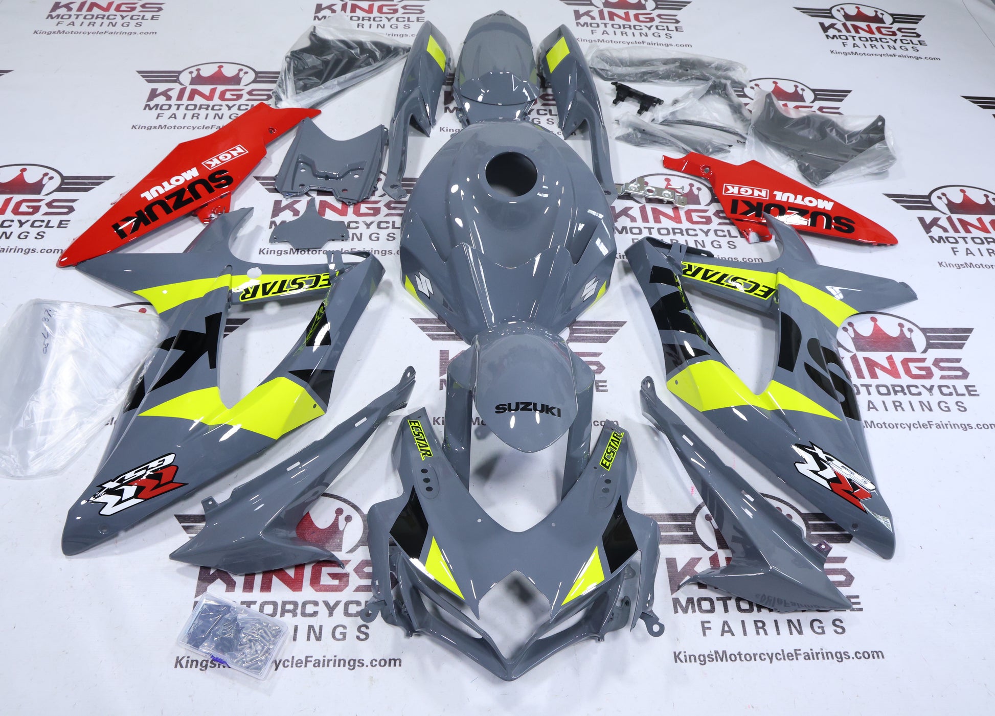 Suzuki GSXR600 Fairings (2008-2010) Gray, Black, Red, Neon Yellow from KingsMotorcycleFairings.com