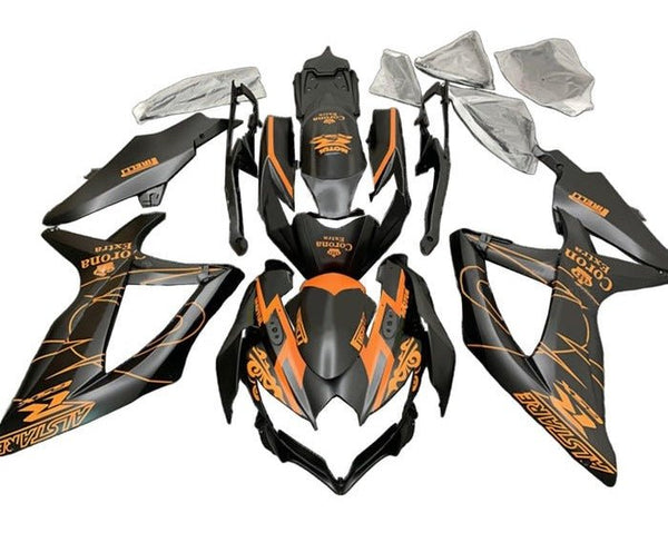 Suzuki GSXR 600 Fairings (2008-2010) Matte Black, Orange Corona at KingsMotorcycleFairings.com