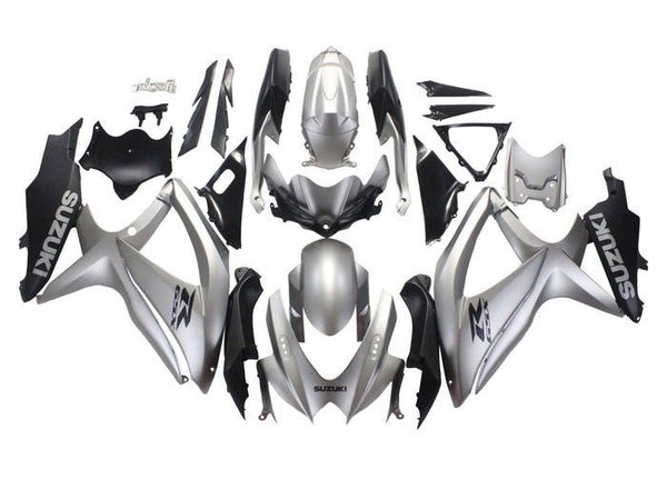 Suzuki GSXR 600 Fairings (2008-2010) Matte Silver, Black at KingsMotorcycleFairings.com